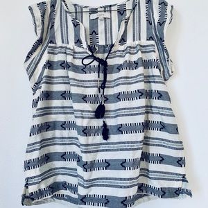 Loft Black and White Tribal Print Top